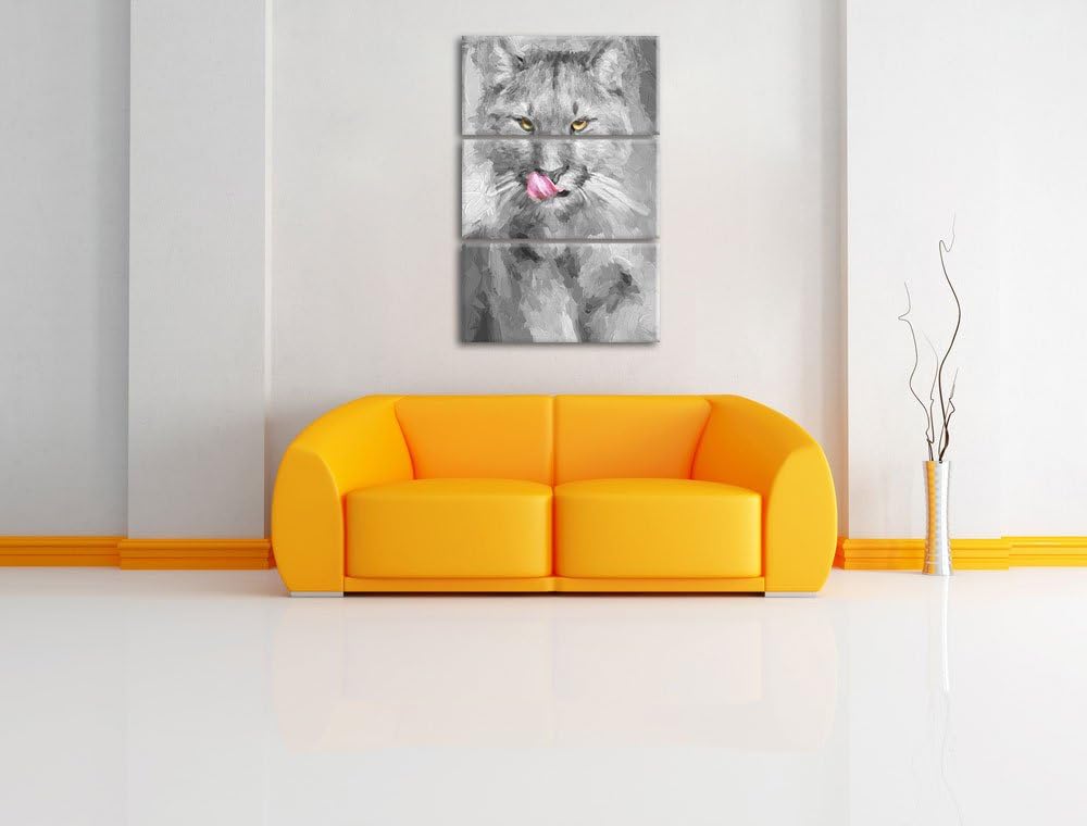 anmutiger Puma schwarz/weiss Deluxe 3-Teiler Leinwandbild 120x80 Bild auf Leinwand, XXL riesige Bild