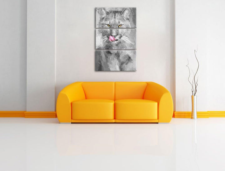 anmutiger Puma schwarz/weiss Deluxe 3-Teiler Leinwandbild 120x80 Bild auf Leinwand, XXL riesige Bild