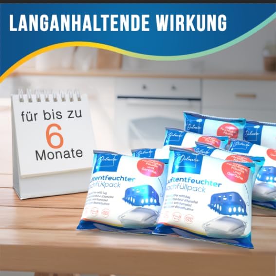 Delmara Luftentfeuchter Nachfüllpack 8x 400g Granulatbeutel – für wiederverwendbare Raumentfeuchter