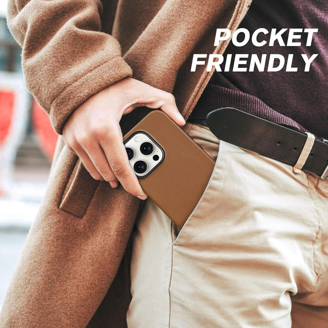 SHIELDON Hülle für iPhone 15 Pro Handyhülle Case [Echtleder] [Kabellos Laden] [Magnet] [Ultra Dünn]