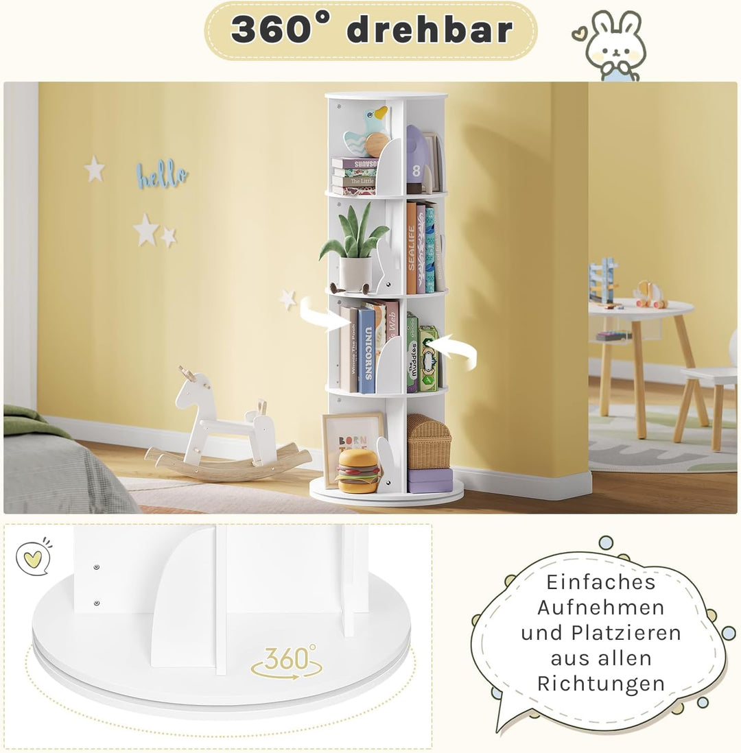 WOLTU Bücherregal Kinder, drehbares Kinderregal mit 4 Ebenen, Bücher Regal Kinderzimmer Wohnzimmer,
