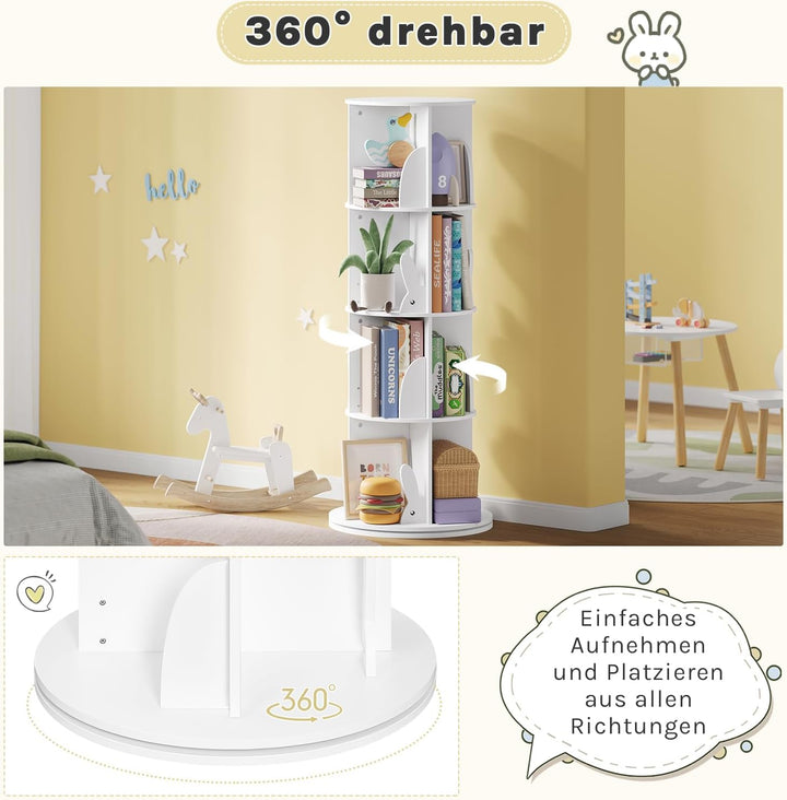 WOLTU Bücherregal Kinder, drehbares Kinderregal mit 4 Ebenen, Bücher Regal Kinderzimmer Wohnzimmer,