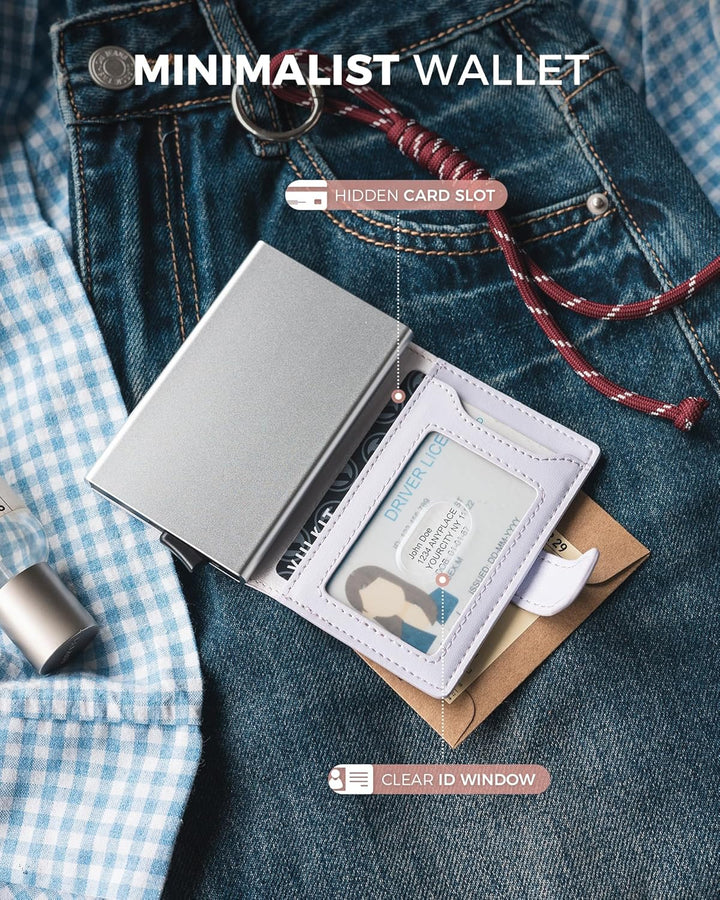 VULKIT Kartenetui Damen RFID Blocker Kreditkartenetui Metall mit 3 Kreditkarte Fächern und 1 Ausweis