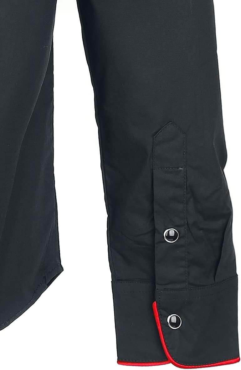 Banned Alternative Plain Trim Männer Langarmhemd schwarz/rot XL