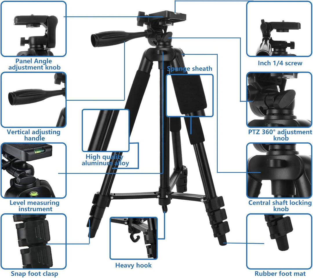 ASelected Kamerastativ mit abnehmbarem Kopf, universeller Ständer für Canon, Nikon und Handy, Alumin