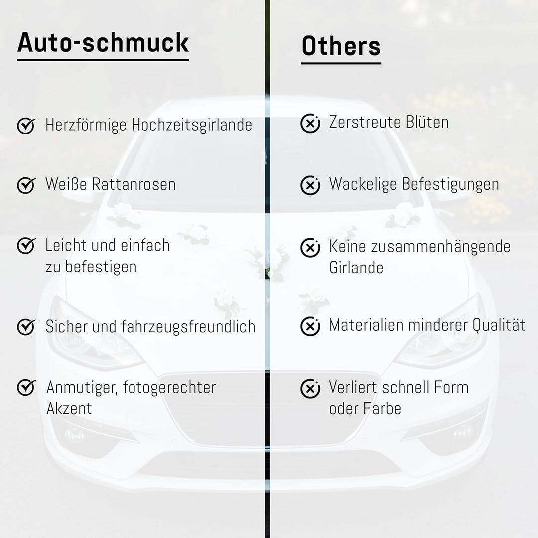 LIEBESHERZEN Braut Paar Rose Deko Dekoration Autoschmuck Hochzeit Car Auto Wedding Deko Girlande PKW