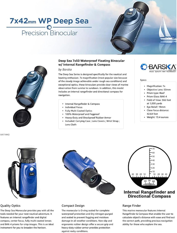 BARSKA Unisex-Erwachsene AA11442 Monokular, Unbekannt, 7x42mm