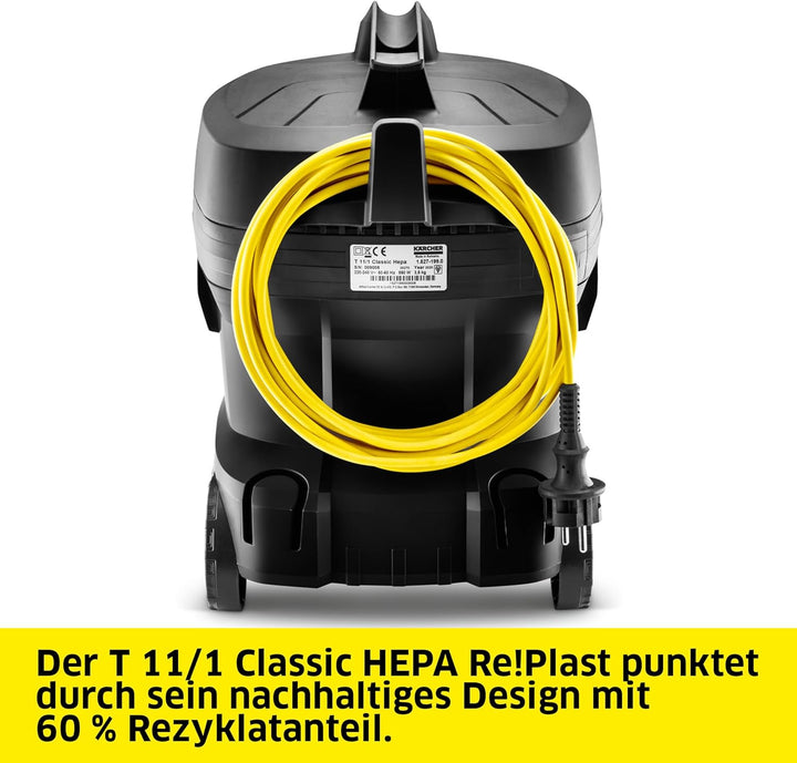 Kärcher Sauger T 11/1 Classic HEPA Re!Plast, leichter Staubsauger, Behälter: 11 l, Leistung: 850 W,