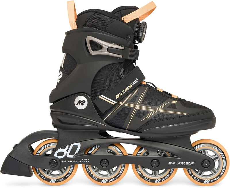 K2 Damen Alexis 80 Boa Inline Skates EU: 41.5 (UK: 7.5 / US: 10) black - peach, EU: 41.5 (UK: 7.5 /