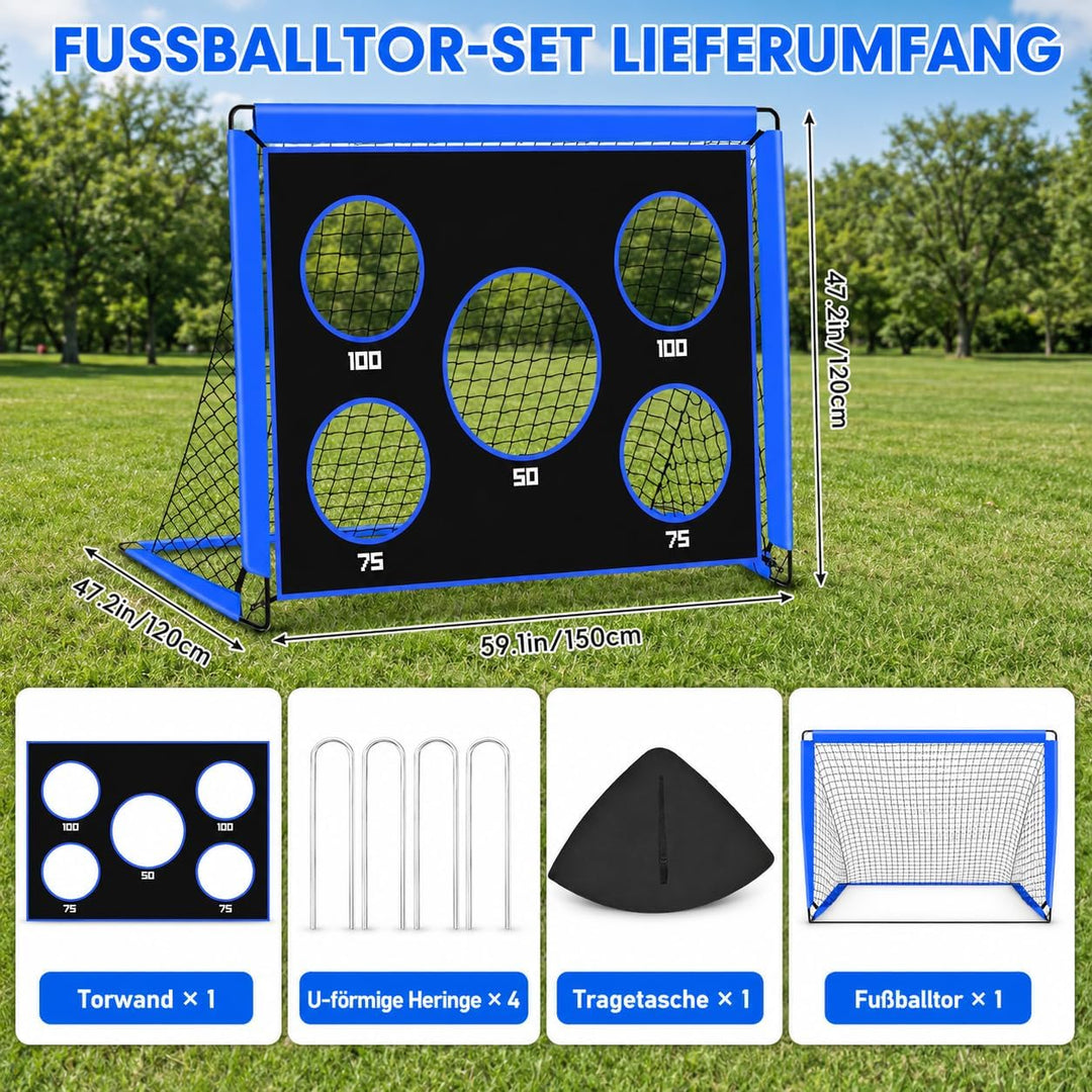 2-in-1 Fussballtor für Kinder | Faltbares Soccer Tor mit 5 Zielscheiben & Tragetasche | Robuster Out