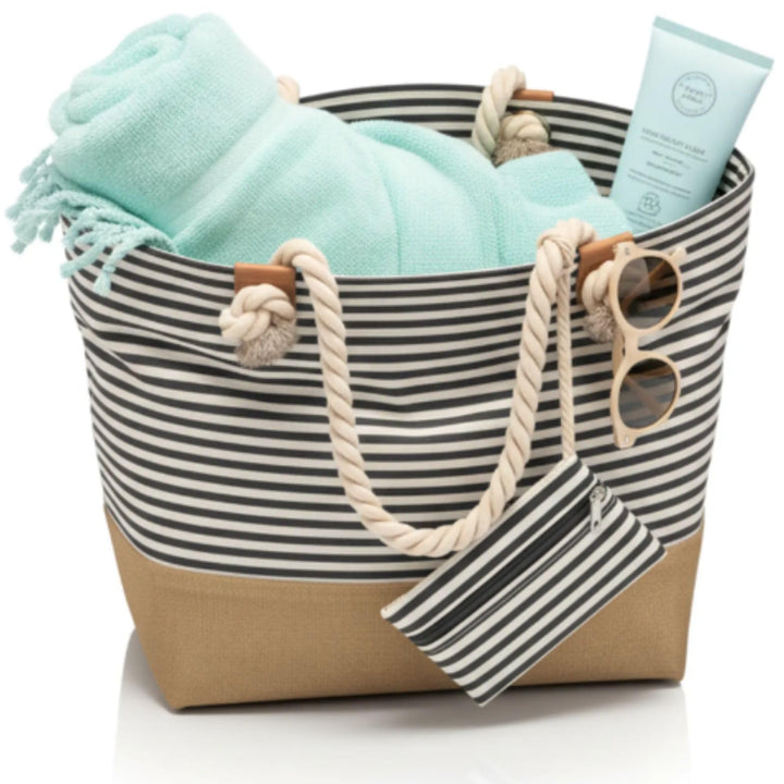 Strandtasche XL - mit Reissverschluss & 2x Innentaschen (für nasse Badekleidung & Wertsachen) bequem