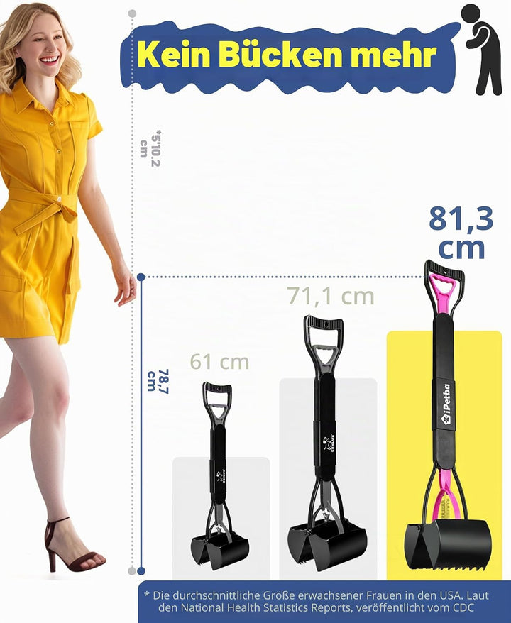 IPETBA 80 cm Grosser Hundekotschaufeln Langer Griff Hundekotsammler Kein Bücken Nötig für Hunde und
