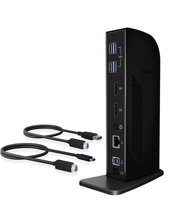 ICY BOX USB-C Docking Station (11-in-1) für 2 Monitore (2x DisplayPort), 4K 60Hz, 6-fach USB 3.0 HUB
