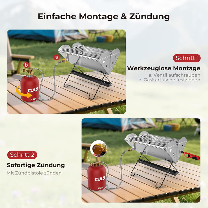 CAMPLUX Faltbarer Campinggrill Gas für Outdoor Reisen, 2 kW, FoldGo FG14GS