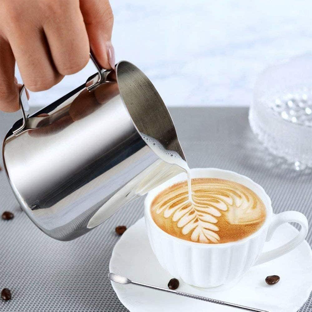 2 Stücke Milchkännchen, Milch Pitcher, Milchkännchen Edelstahl, Edelstahl Milch Aufschäumen Tasse, M