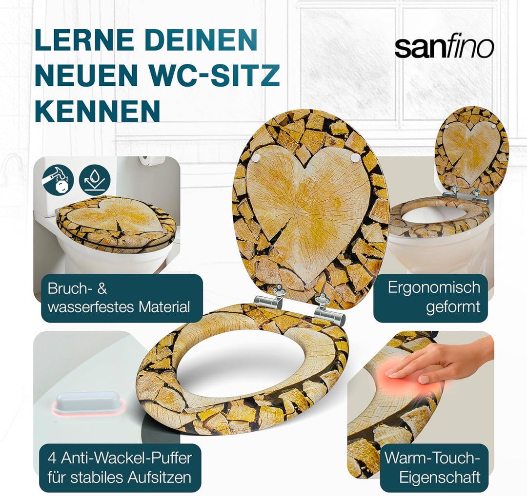 SANFINO® Premium WC Sitz mit Absenkautomatik – hochwertige Toilettendeckel aus Holz, viele bunte Mot