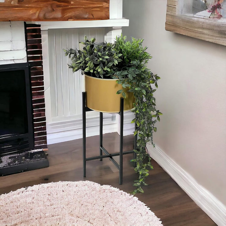 DanDiBo Blumenhocker mit Topf Gold Metall Schwarz 50 cm Blumenständer 96527 Pflanzenständer Blumensä