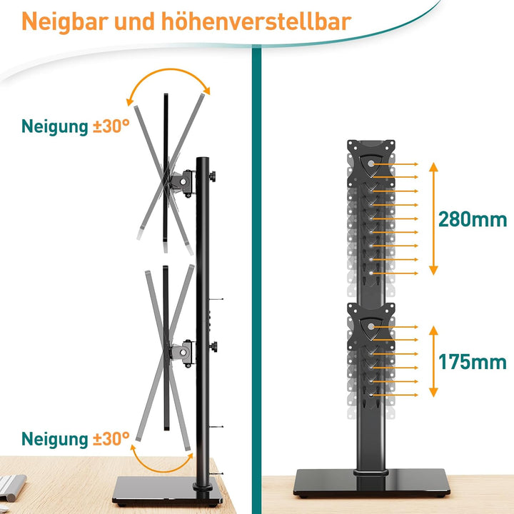 ELIVED Dual-Monitorständer für den Schreibtisch, vertikaler Stapel, freistehender Monitorarm für die