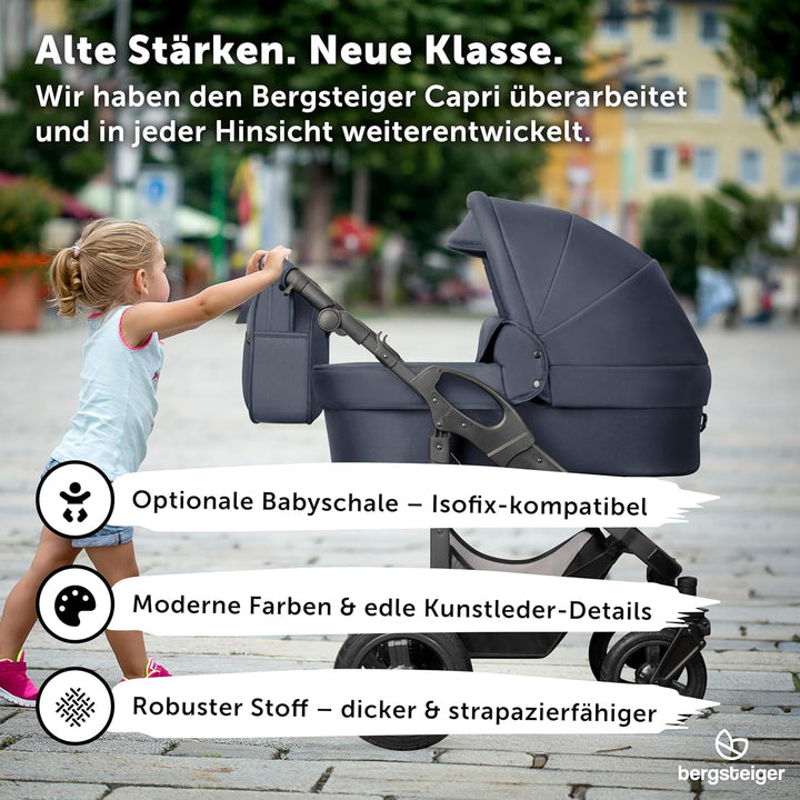 Bergsteiger Capri Kombikinderwagen 2-in-1 ohne Babyschale – Babywanne & Sportsitz, Luftreifen, Feder