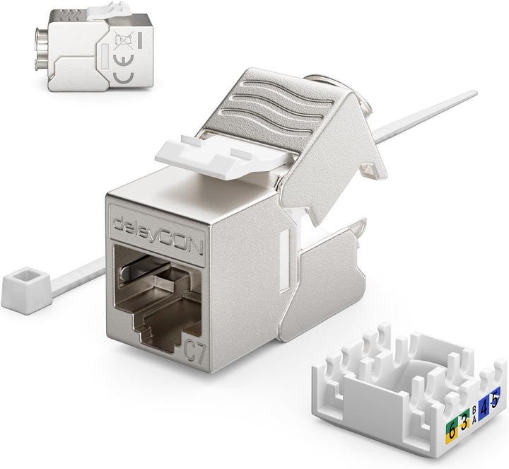deleyCON 2x CAT7 Netzwerkdose 1 Port LAN Dose Anschlussdose Datendose Unterputzdose + 2x CAT 7 Keyst