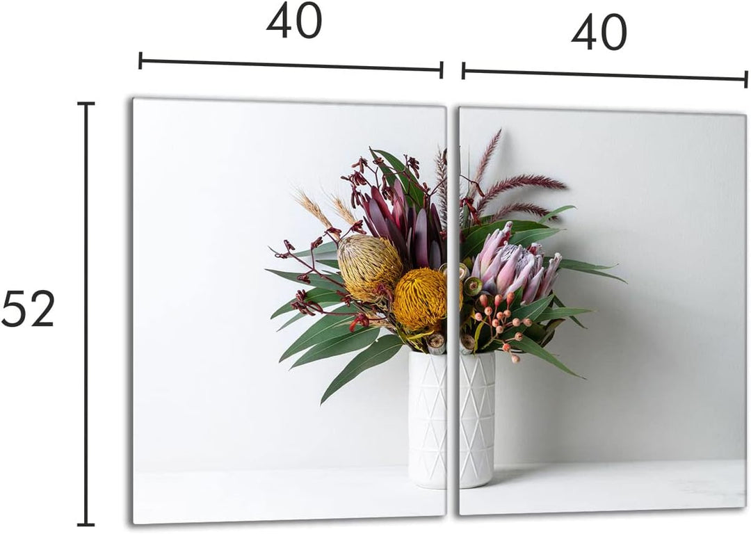 Herdabdeckplatten Set 2x40x52 cm Ceranfeld Abdeckung Glas Spritzschutz Abdeckplatte Glasplatte Herd