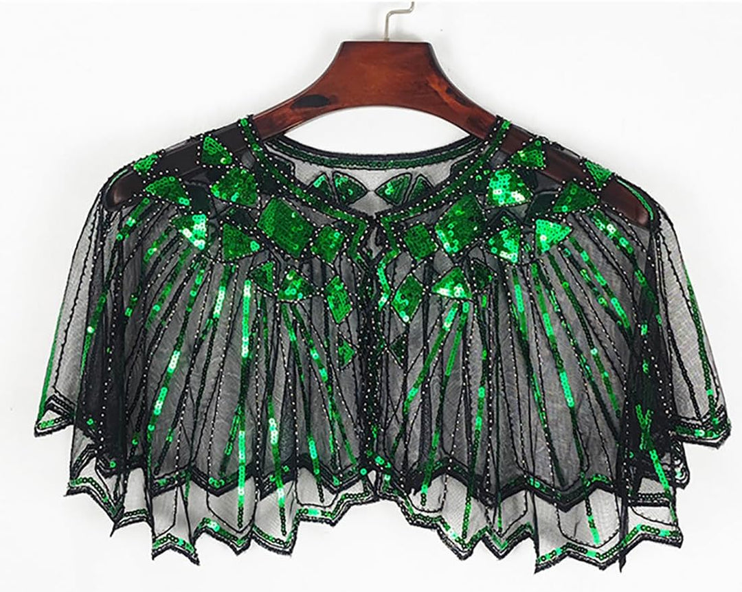 BAOKELAN Frauen 1920er Schal Pailletten Perlen Abend Cape Retro Wraps Schal Cover Up für Hochzeit Pa