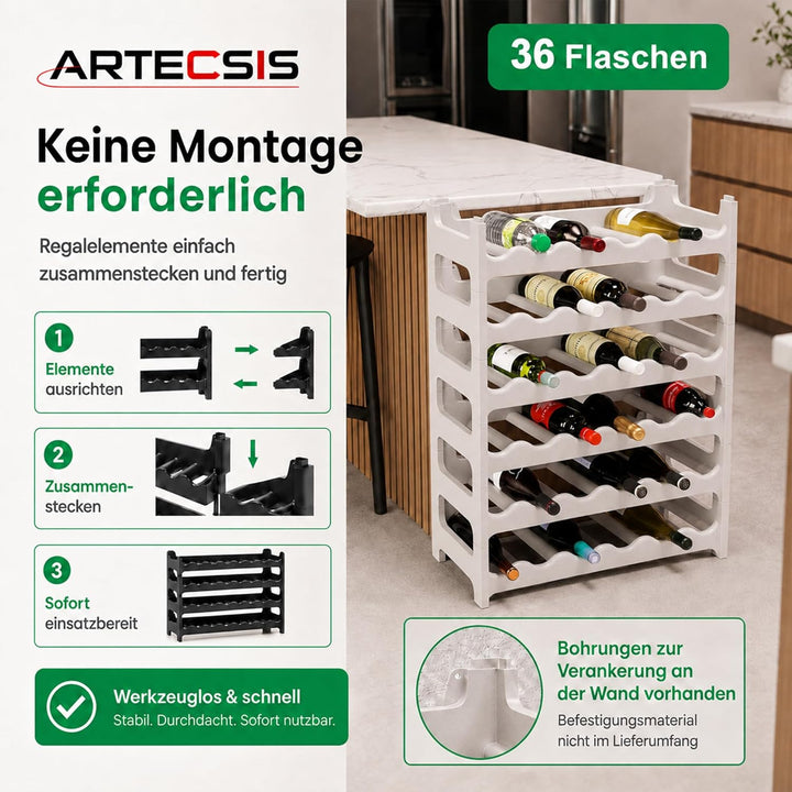ARTECSIS® Weinregal stapelbar & modular erweiterbar Kunststoff für 36 Weinflaschen (granitgrau) - St