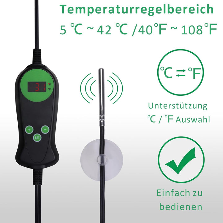 DERNORD 4 Pflanzmatte mit 1 Thermostat 30W Heizmatte 25.5 X 52.7CM Pflanzen Wasserdicht Heating Pad