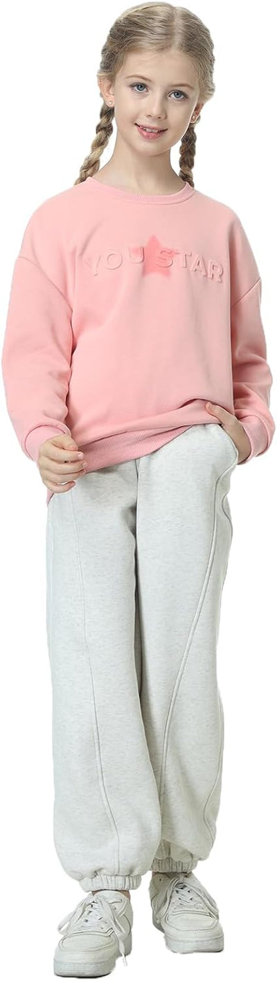 Rolanko Jogging Hose für Mädchen, Baumwoll Fleece Sport Joggers Trainingsanzug mit Mehreren Taschen
