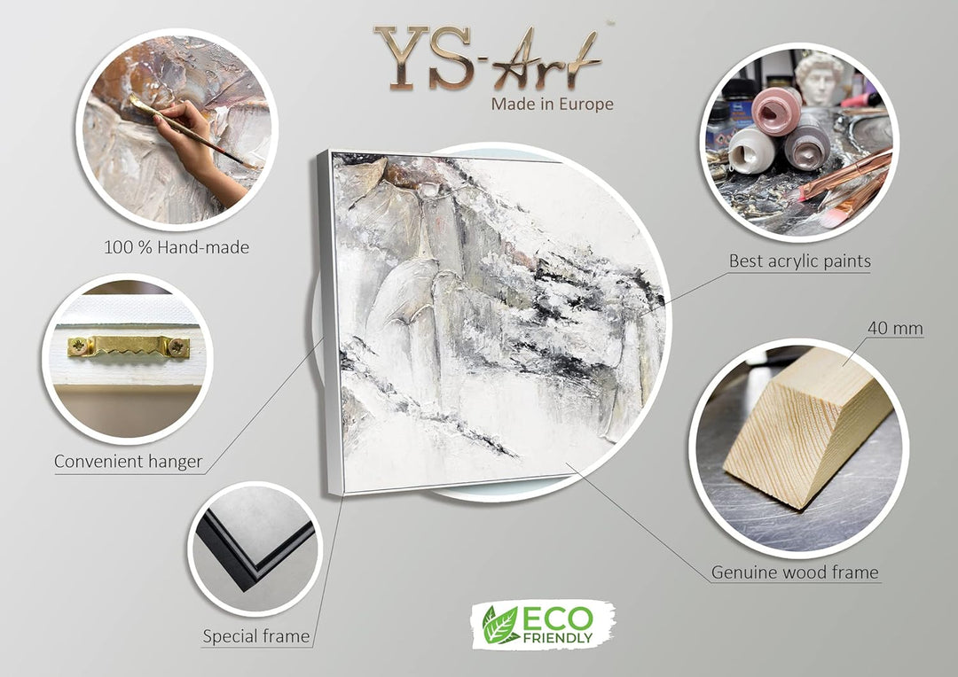 YS-Art Abstrakt XXL Acryl Gemälde auf Leinwand mit Rahmen Renaissance handgemalt Wandbilder Wohnzimm