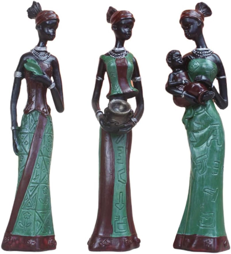 Supvox 3PCS African Women Resin Crafts Modern Statue Sculpture Elegant Figurines Creative Table Orna
