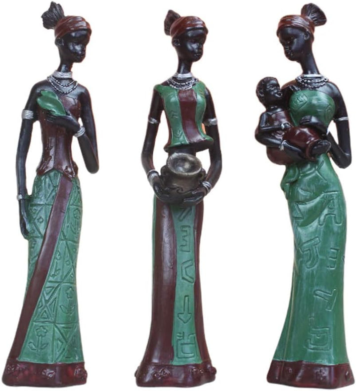 Supvox 3PCS African Women Resin Crafts Modern Statue Sculpture Elegant Figurines Creative Table Orna