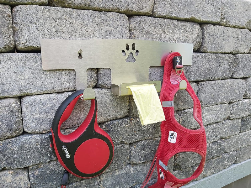 HL-Perfektion-in-Edelstahl Hundegarderobe für Hundeleinen Katzenleinen mit Beutelspender massiv Edel