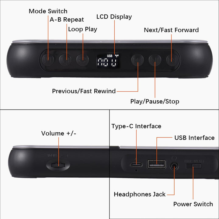 Kavolet Tragbarer CD-Player Walkman BT-Musik-Player, CD-Spieler mit staubdichter Abdeckung, Inklusiv