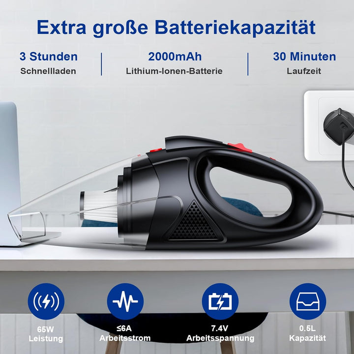 18000Pa Handstaubsauger,120W USB Aufladbar Kabellos Tragbar Mini Staubsauger, Leistungsstarker Nass