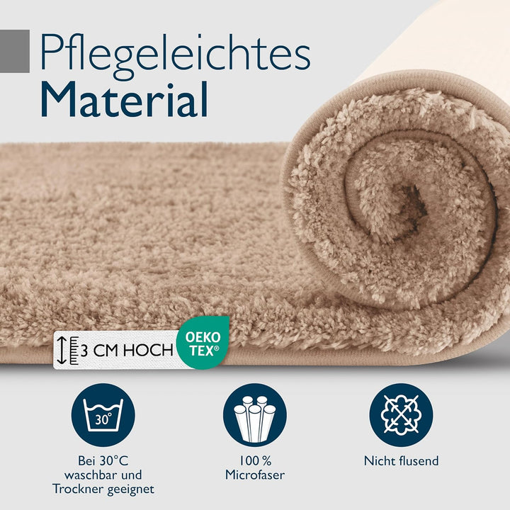 Beautissu Badematte rutschfest 60x50 cm – Duschvorleger Hochflor Badteppich rutschfest Waschbar Shag