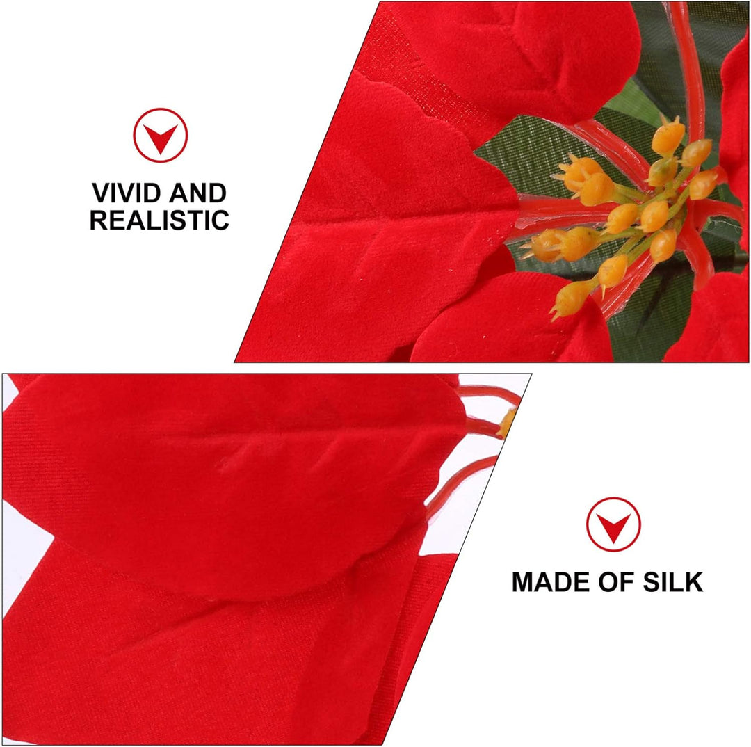 Homoyoyo Künstliche Weihnachtsstern-Töpfe Künstlicher Weihnachtsstern-Blumenstrauss aus Seide Roter
