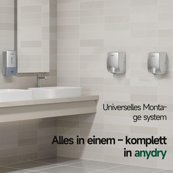 anydry 2803Y Mini-Händetrockner, Hochgeschwindigkeits-Luftstrom 1350W, Edelstahl-Gestrahlte Oberfläc