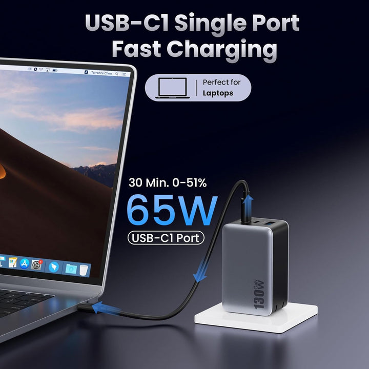 130W USB C Ladegerät, 3-Port GaN IV USB C Netzteil Laptop Ladegerät, 65W PD/PPS/QC Schnellladegerät