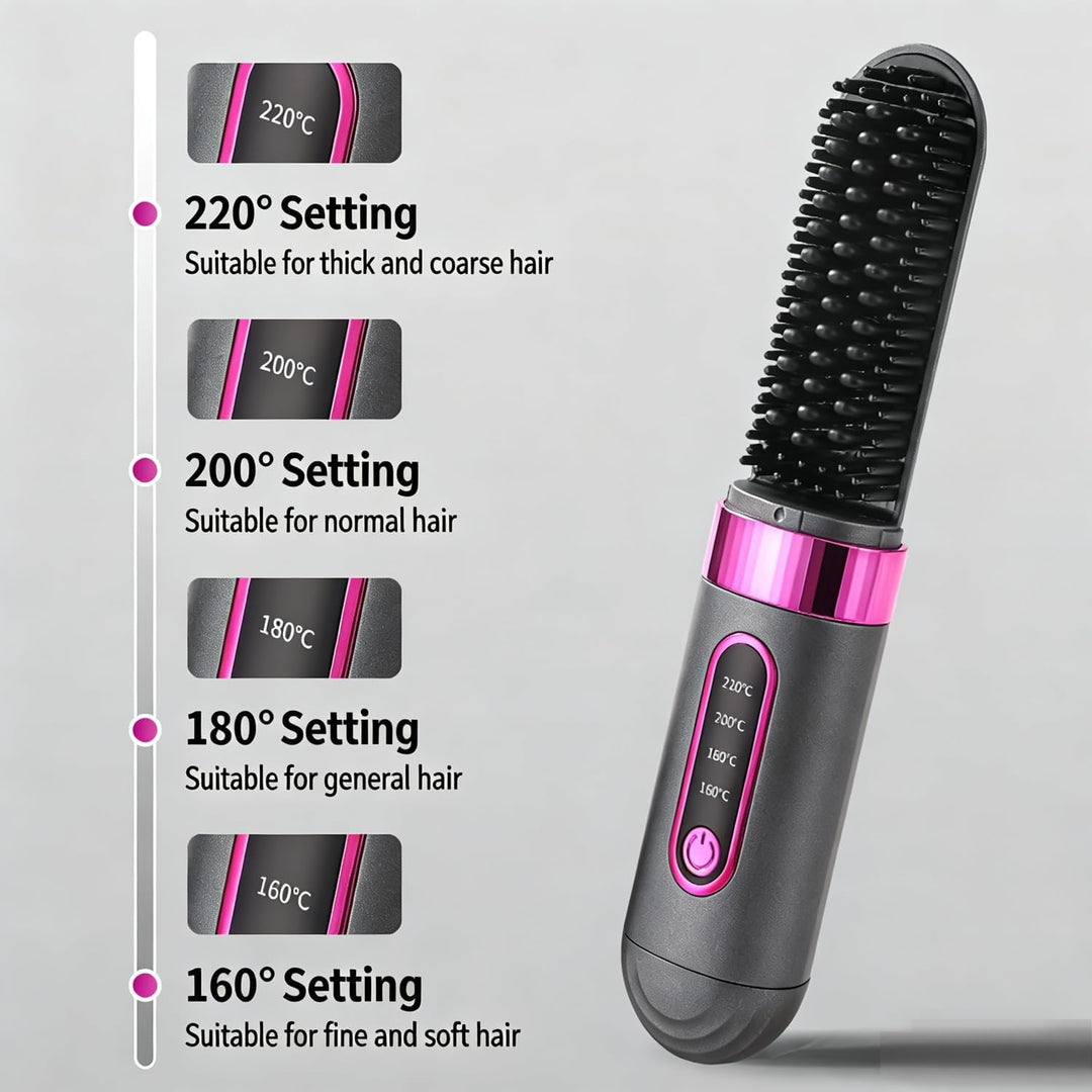 Stylingbürste für Kurze Haare Langes, Glättbürste Kabellos, Haarbürste Elektrisch, 4 Wärmestufen, 16