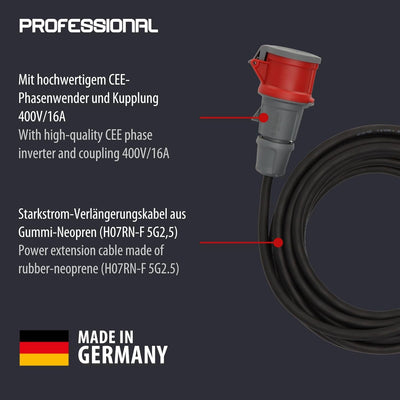 Brennenstuhl CEE Verlängerungskabel mit Phasenwender IP44 (10m Kabel, H07RN-F 5G2,5, 5-polig mit CEE