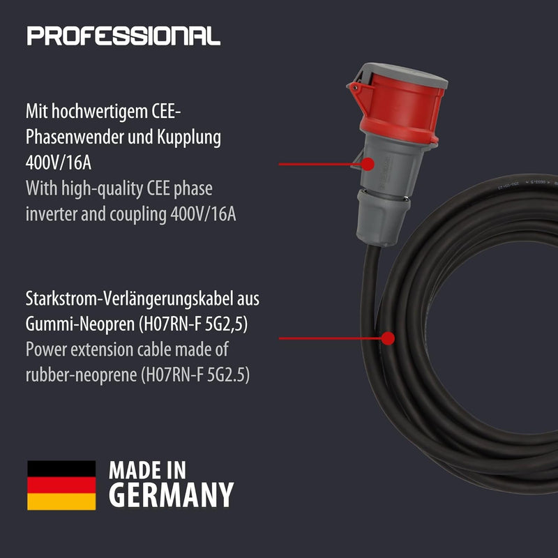 Brennenstuhl CEE Verlängerungskabel mit Phasenwender IP44 (10m Kabel, H07RN-F 5G2,5, 5-polig mit CEE