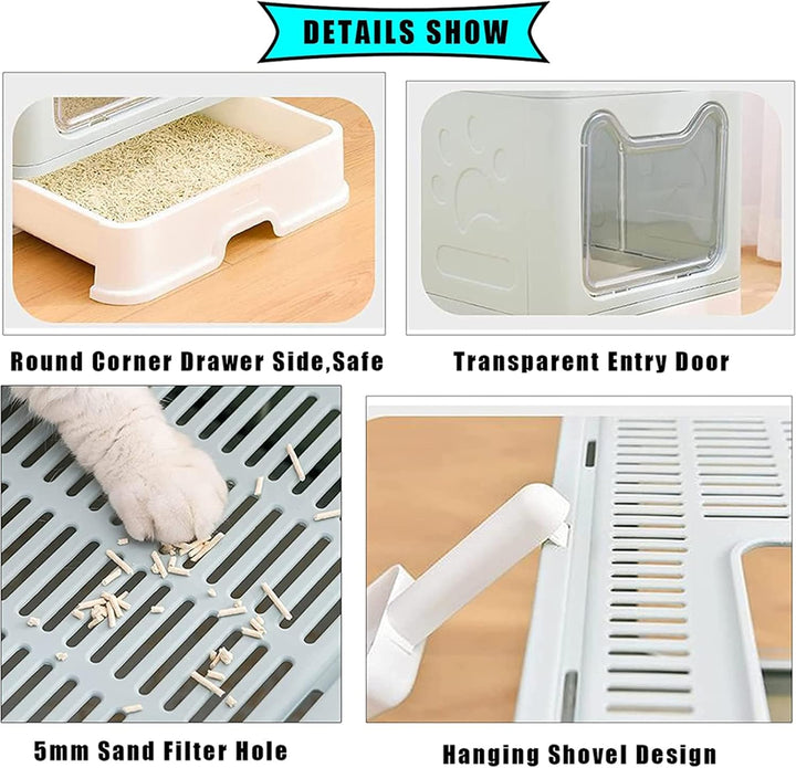 Homewell Katzentoilette mit Deckel und Schaufel, Katzenklo Schrank Schublade Design, Multifunktional