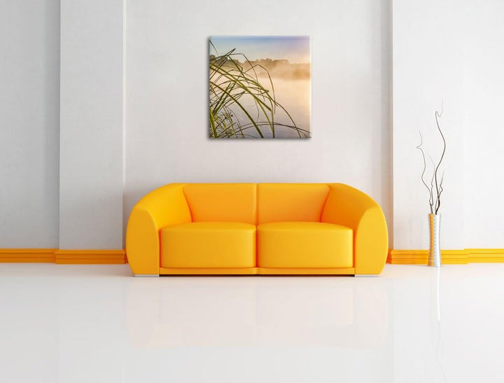 Pixxprint Schilf am See, Format: 70x70 auf Leinwand, XXL riesige Bilder fertig gerahmt mit Keilrahme