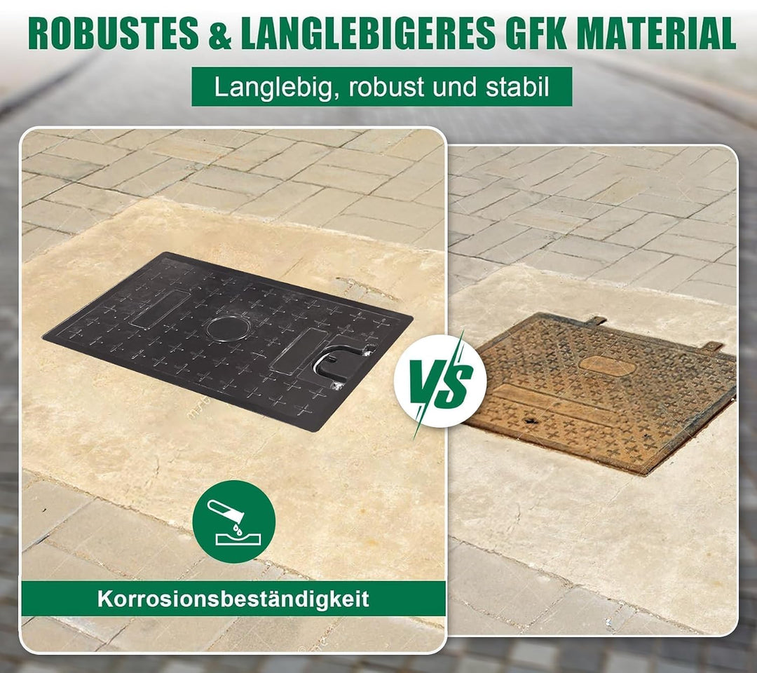 GFK-Schachtabdeckung ohne Rahmen mit Griff - 600 x 400 x 40 mm Schachtabdeckung Kanaldeckel Deckel f
