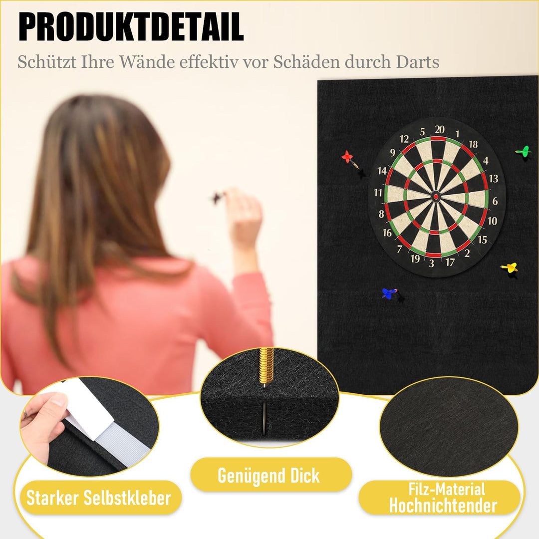 4 Stück Filz Dartboard-Wandschutz, 30x30x1,2cm Dart Wandschutz, Selbstklebend, Schutz Dartscheibe Wa