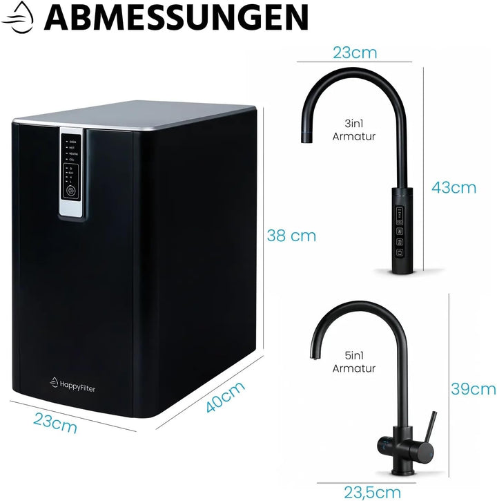 HappyFilter FizzRed Wassersprudler Wasserkocher | gekühlt | gesprudelt | kochend| 5in1 Chrom Wasserh