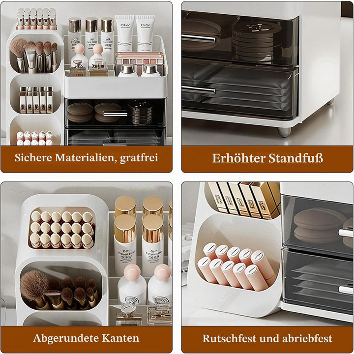 Make Up Organizer, Schminktisch Organizer mit Schubladen, 3-In-1 Aufbewahrungsbox Grosse für Makeup