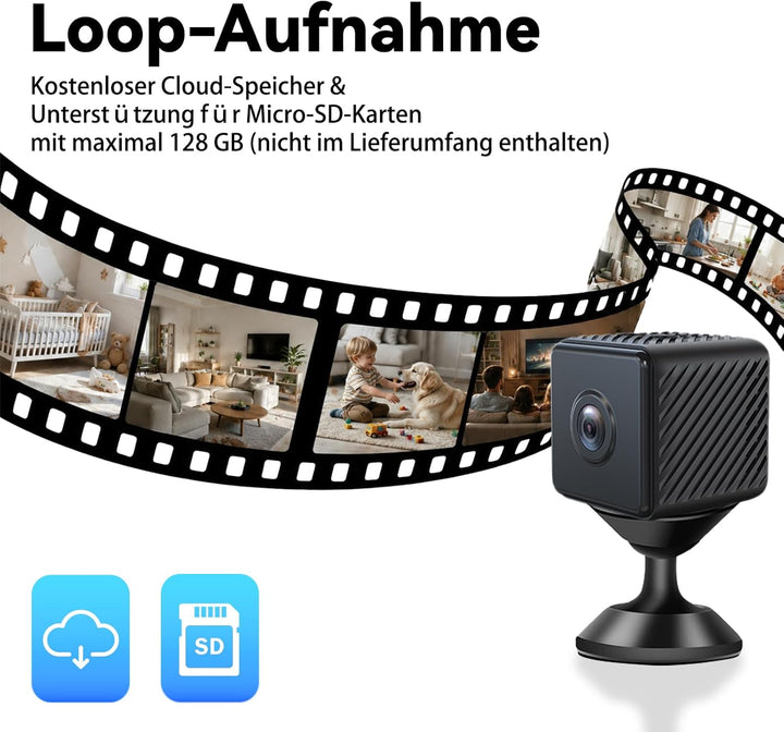 Mini Camera, Live Übertragung Handy APP Für WiFi Überwachungskamera Innen, mit Akku Sicherheitskamer