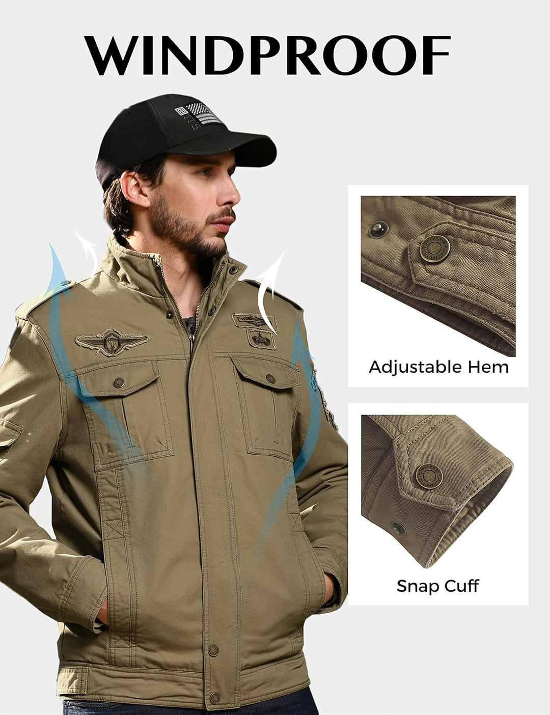 WenVen Übergangsjacke Herren Klassisch Gepolstert Winter Jacke S Kahki, S Kahki